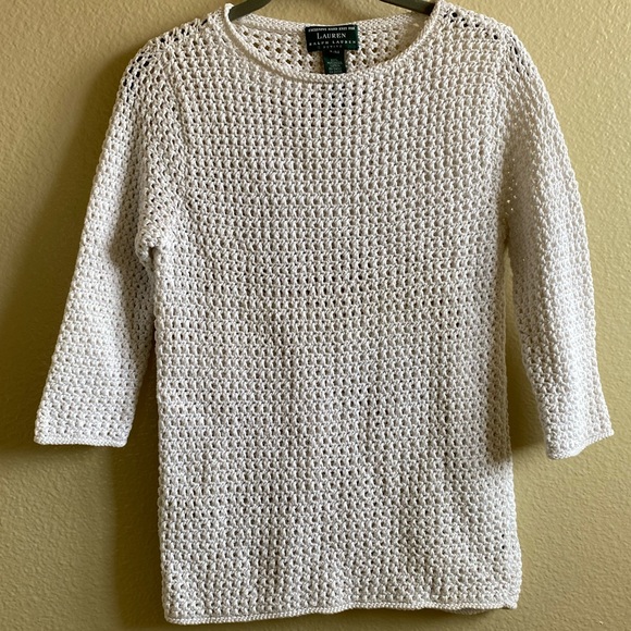 Lauren Ralph Lauren Sweaters - LAUREN by Ralph Lauren HAND KNIT WHITE 100% COTTON 3/4 sleeve sweater SIZE P/M